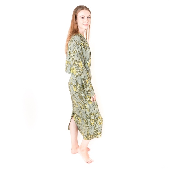 VINTAGE NICOLE MILLER Green Wrap Midi Dress 10 - Picture 2 of 7